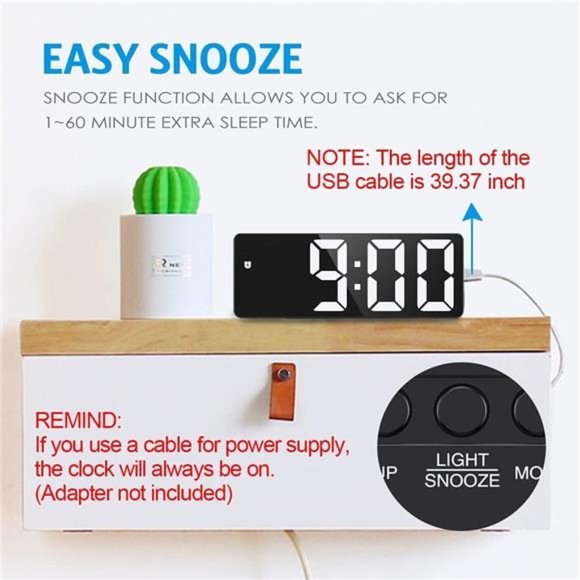 Digital Alarm Clock LED Clock for Bedroom Electronic Desktop Clock Large Numbers - Picture 4 of 5